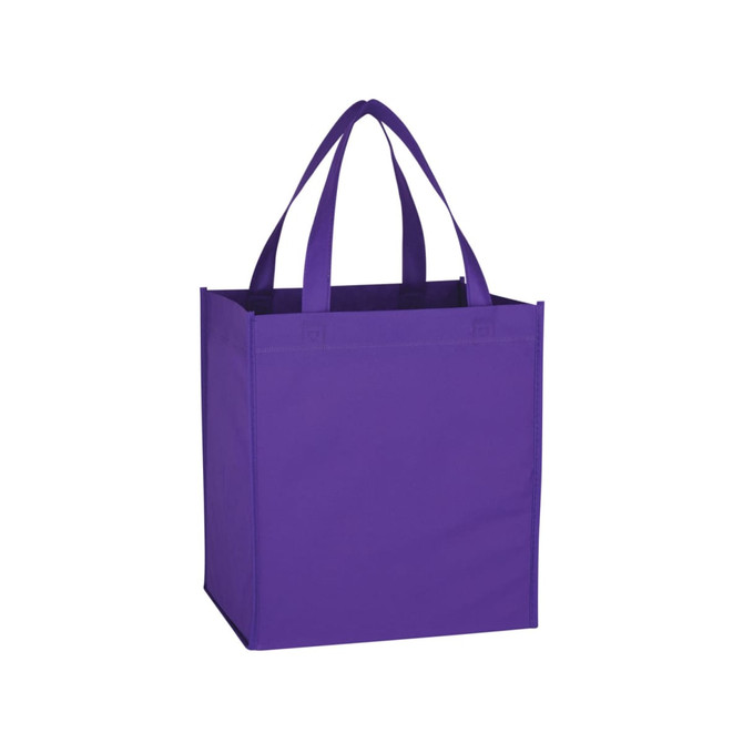 A purple tote bag with two handles, featuring a square design and no visible logos.