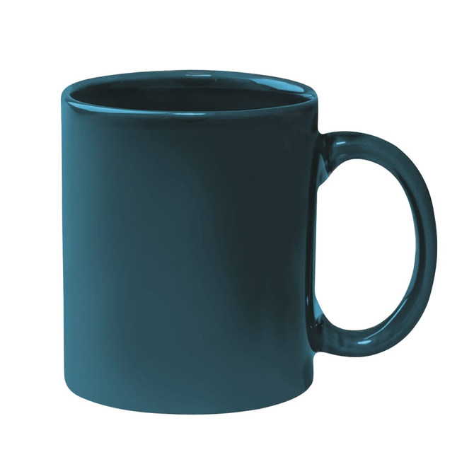 A coloured stoneware mug in dark teal with a C-handle, ideal for coffee or tea. Features a smooth, glossy finish.