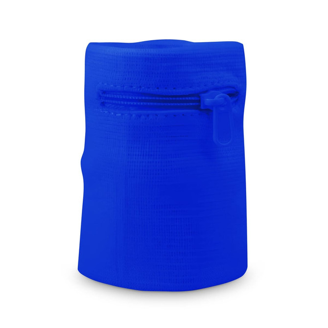 A bright blue sweat band with a zipper, featuring a simple design and no visible logos or branding.