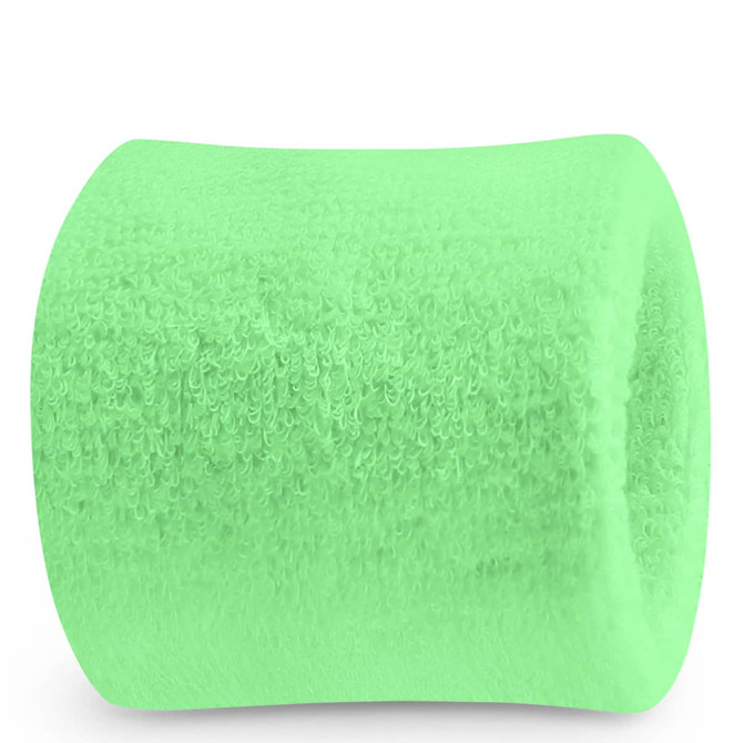 A bright green Terry Wrist Sweatband with a soft texture and branding visible.