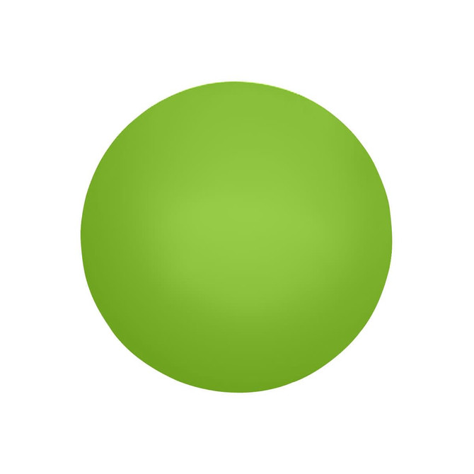 A round green stress ball with a smooth surface, designed as a fun and stress-relieving product.
