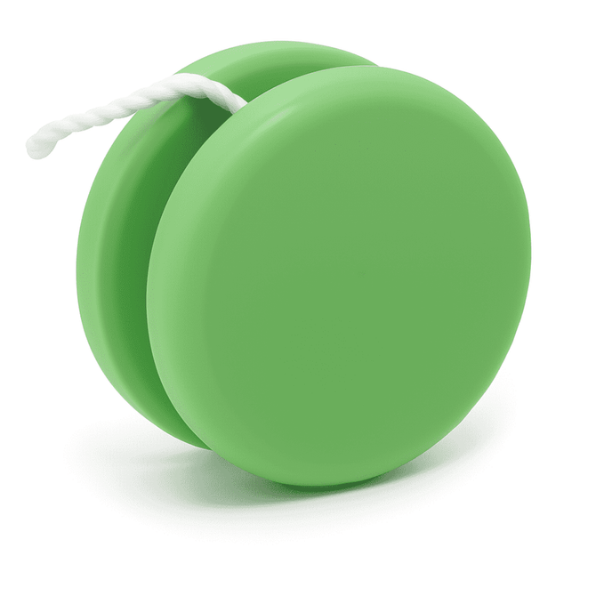 A green premium plastic yoyo with a white string, featuring a smooth, glossy finish.