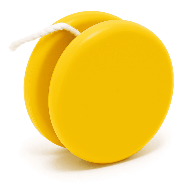 A yellow premium plastic yoyo with a white string, featuring a smooth, glossy finish.