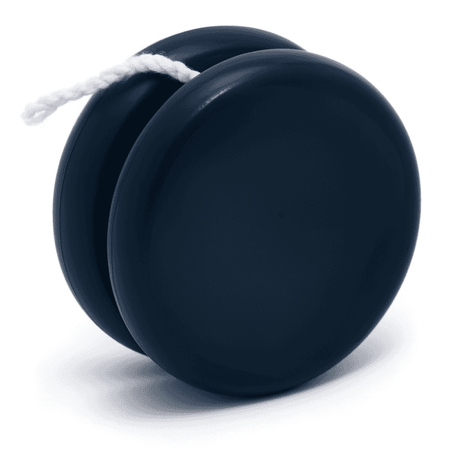 A navy blue premium plastic yoyo with a white string attached. It has a smooth, round design.