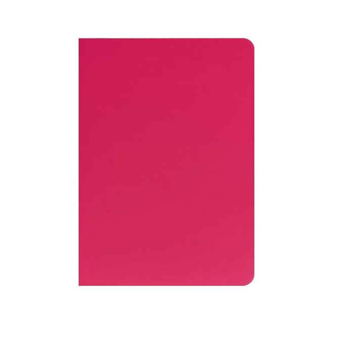 A5 thin notebook with a solid bright pink PU cover, featuring rounded edges and a logo on the front.