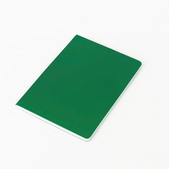 A5 thin notebook with a green PU cover and white edges, featuring a logo on the front.
