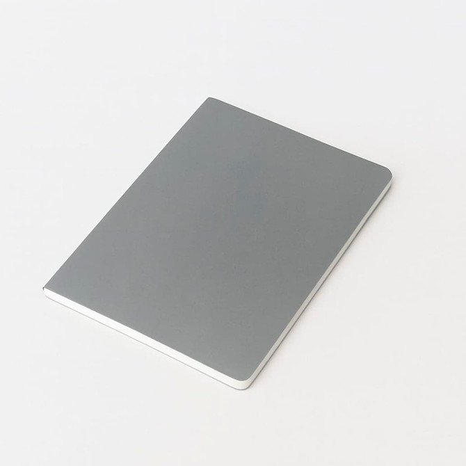 A5 thin notebook with a sleek grey PU cover and a simple design, featuring a logo on the front.
