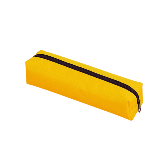 A yellow polyester pencil case with a black zipper, featuring a sleek rectangular design.