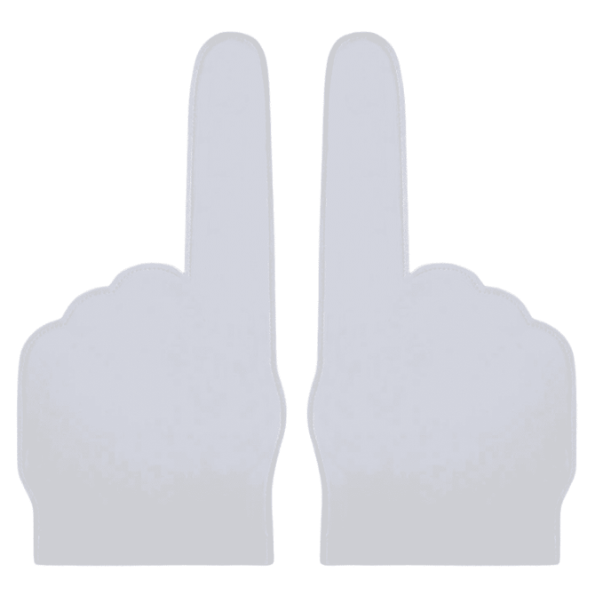 Full colour EVA foam hands in a raised position, featuring a smooth, soft texture and a logo.