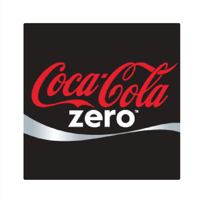A black square coaster featuring a logo with red and silver colours. It has a branded design.