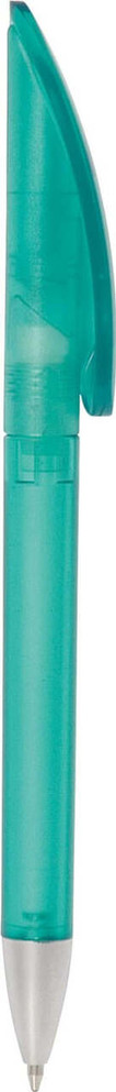 A twist-action plastic pen in a frosted turquoise colour with a translucent barrel and a silver tip.
