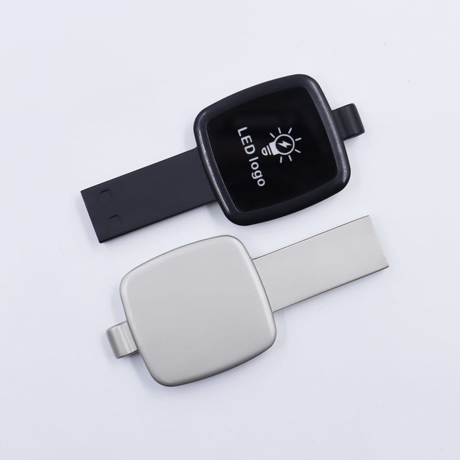 Apex LED USB flash drive in black and silver with a logo on the black model.