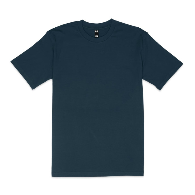 A classic fit tee in a deep navy colour, featuring short sleeves and a standard crew neck. It has a logo tag.