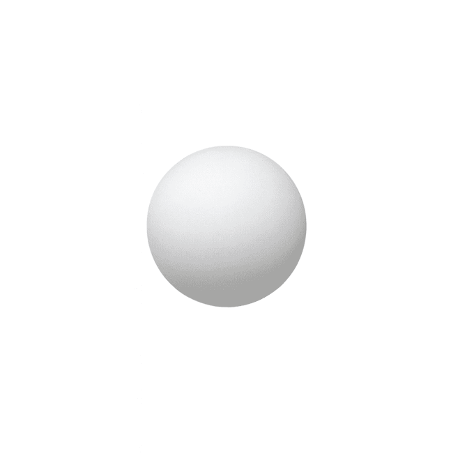 A white bouncy ball is shown, bouncing up and down against a plain background. It has no visible branding.
