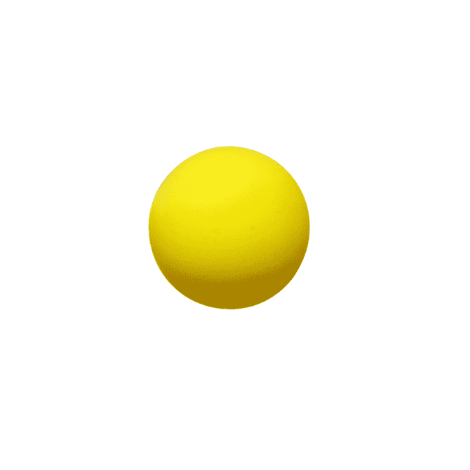 A yellow bouncy ball with a smooth, round surface, featuring a logo.