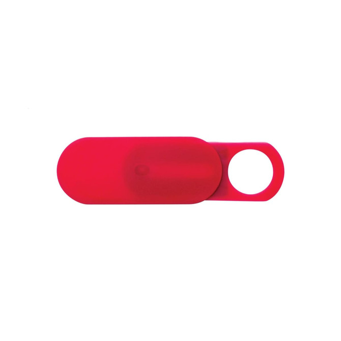 A red sliding webcam blocker with a circular hole, featuring a smooth and minimalist design.