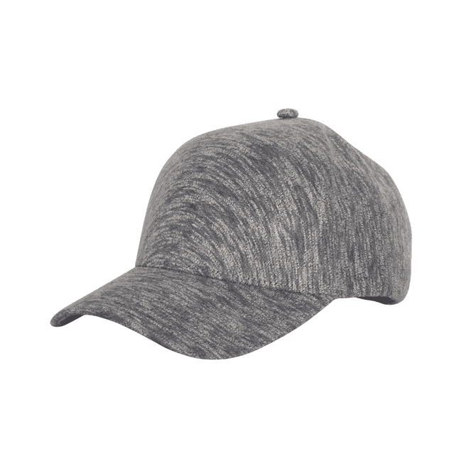 A grey heather cap with a smooth, seamless design and rounded peak. It features a logo on the side.