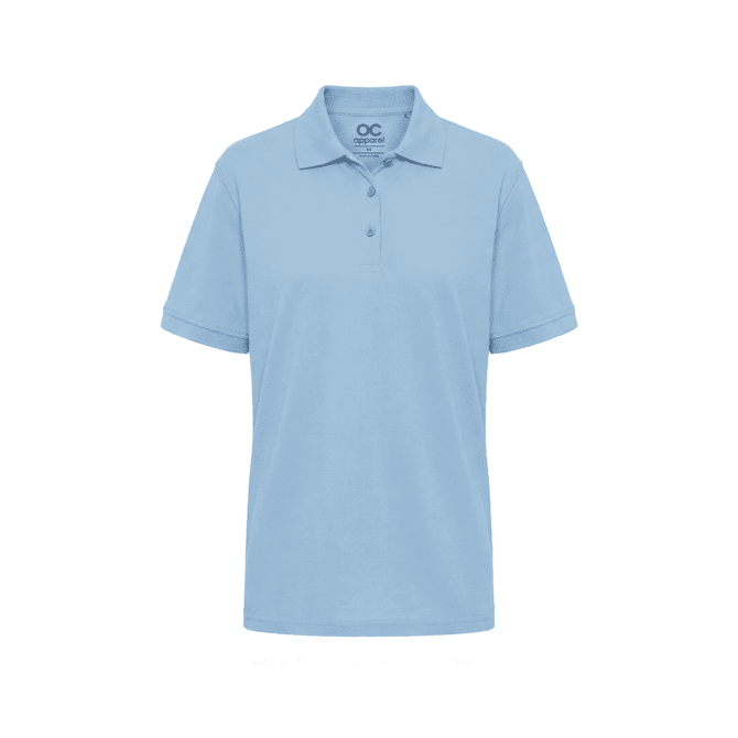 Light blue men's polo shirt featuring a collar and a logo. Suitable for casual or semi-formal wear.