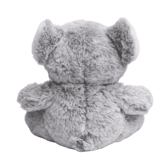 A grey koala plush toy with soft fur, featuring large ears and sitting with its arms outstretched.
