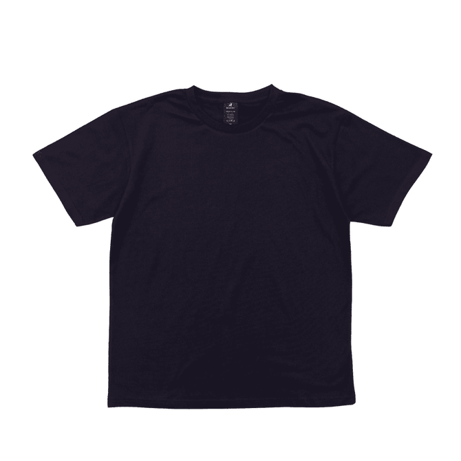 A black t-shirt with a classic crew neck design and short sleeves, featuring a logo on the inside label.