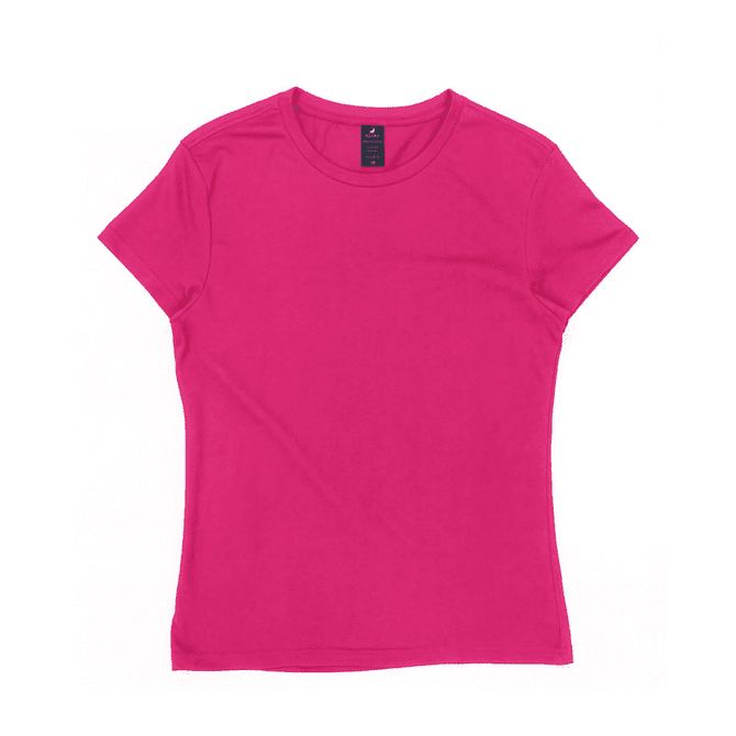 A pink women's surf/essential tee with a round neckline and short sleeves, featuring a logo.