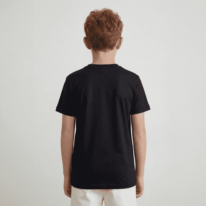 A black youth t-shirt featuring a plain back with no visible logos or designs.