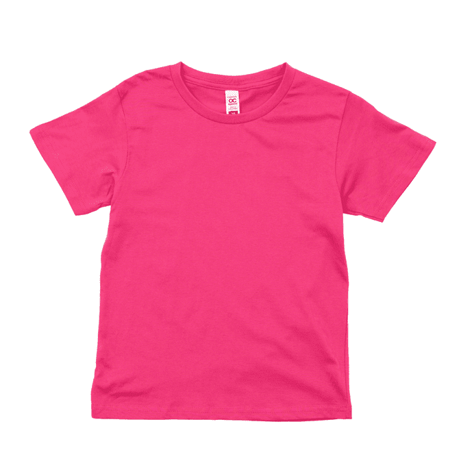 A pink youth surf essential tee featuring a classic crew neck design. The shirt has a label inside but no visible logos.