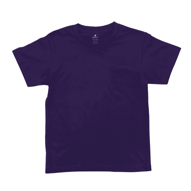 A purple youth T-shirt featuring a classic crew neck design and short sleeves, with a logo on the tag.