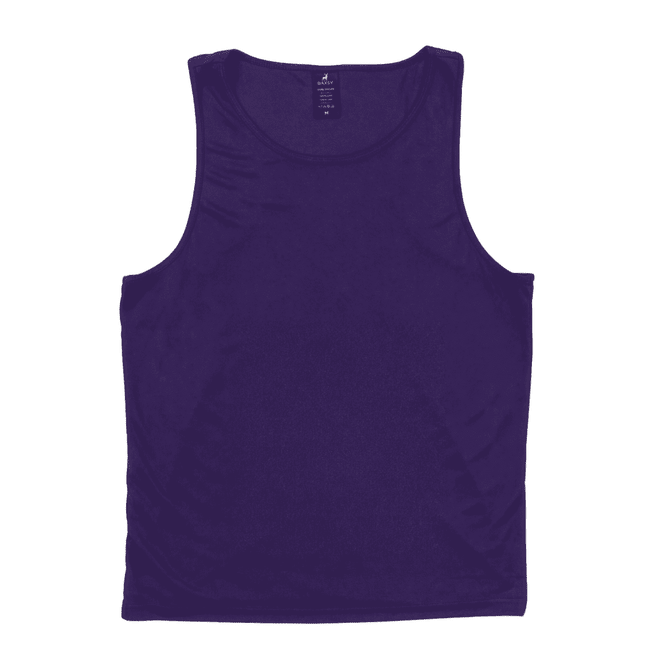 A purple singlet featuring a logo, made from a lightweight, breathable material.