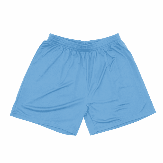 Light blue athletic shorts with an elastic waistband, featuring a simple design and no visible branding.