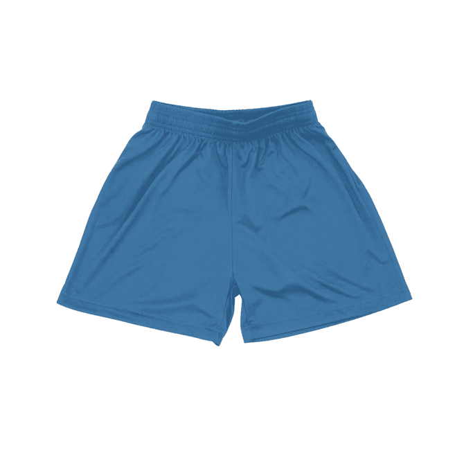 Youth Core Shorts in blue, featuring an elastic waistband and a simple, lightweight design.