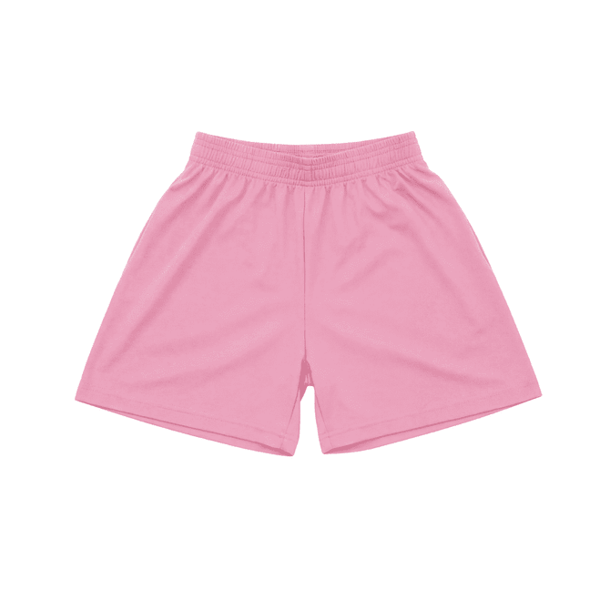Youth Core Shorts in a vibrant pink colour, featuring an elastic waistband and a simple design.