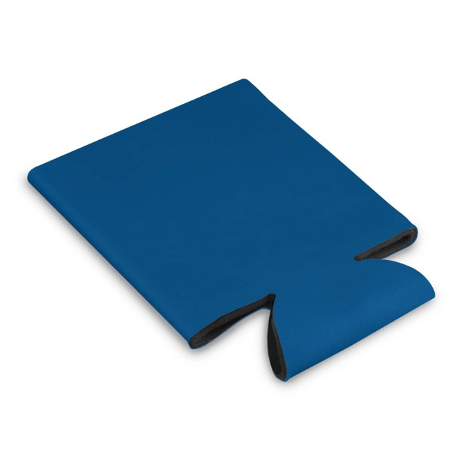 A Budget Stubby Cooler in a vibrant blue color, designed to keep beverages insulated and cool.