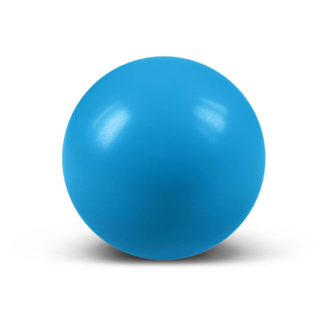 A blue stress ball, round and smooth, suitable for fun and relaxation.