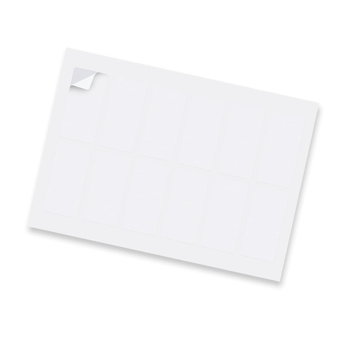 A matte sticker sheet featuring a rectangular layout with multiple blank stickers in white.
