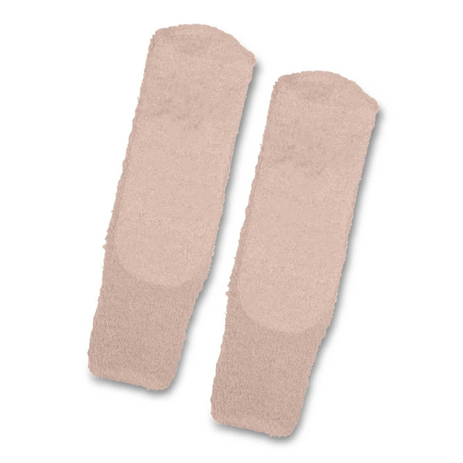 Fluffy grip socks in a soft beige colour, featuring a textured surface for added grip. Includes a logo.