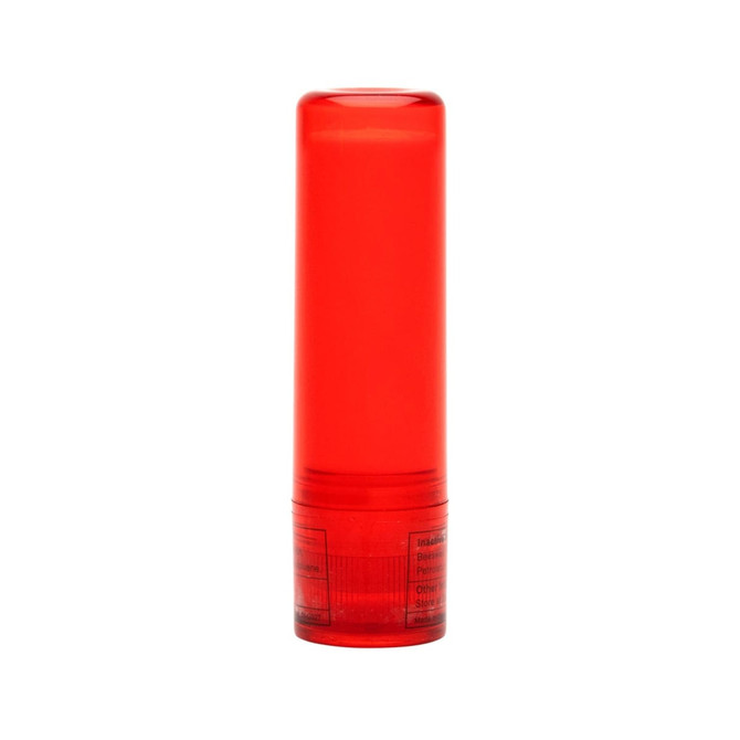 A lip balm stick in a sleek red container. The design features a twist-up mechanism for easy application.