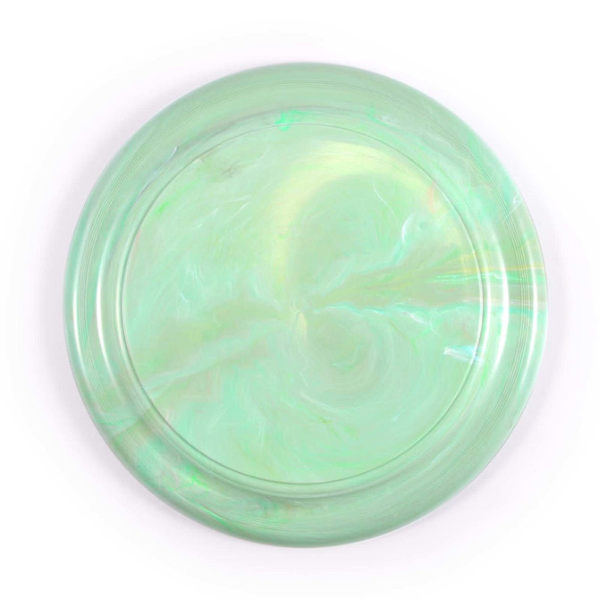 A green translucent flyer with a marbled design, showcasing the product's unique color and finish.