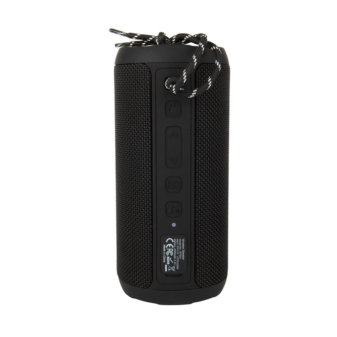 A Neon Bluetooth Speaker featuring a cylindrical design with control buttons on the front and a textured surface.