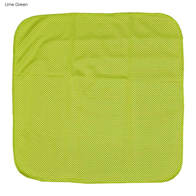 A lime green cooling face cloth with a textured pattern, suitable for leisure and outdoor activities.