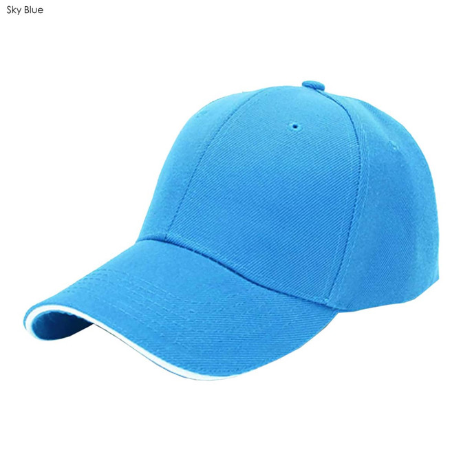 Sky blue heavy acrylic sandwich cap with a curved brim, featuring a logo on the front.