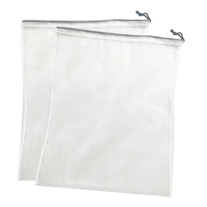 Two clear nylon mesh produce bags with drawstring closures, featuring a lightweight and breathable design.