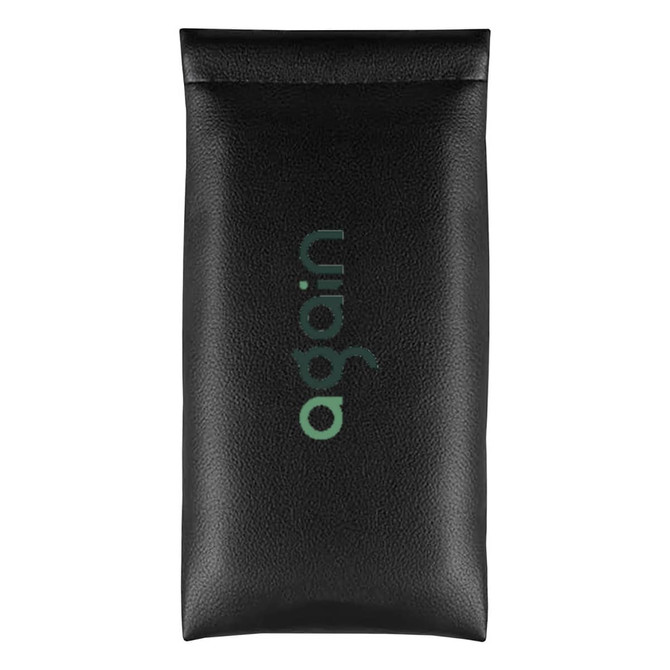 A sleek black PU pouch with a logo printed on the front. Ideal for storing small items.