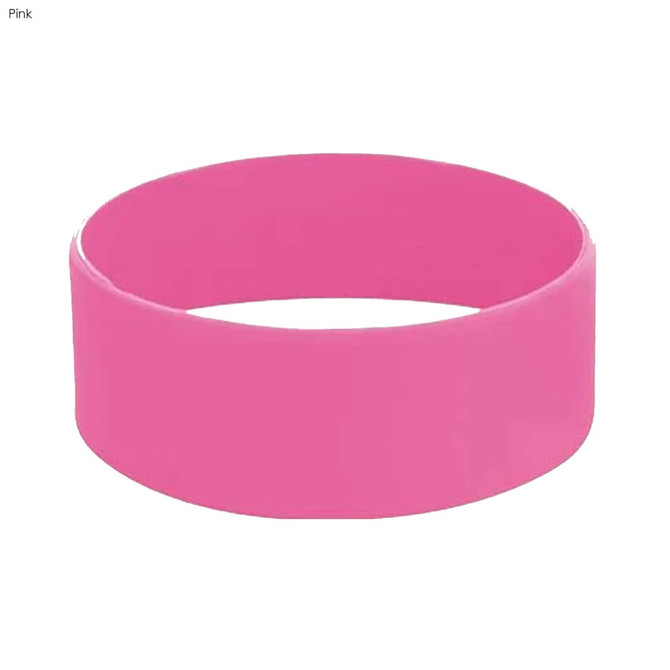 A pink silicone wristband with a smooth finish, suitable for events and exhibitions.