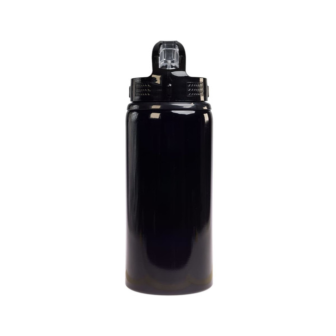A drink bottle featuring a flip straw lid, designed with a sleek black finish, with a capacity of 500ml.