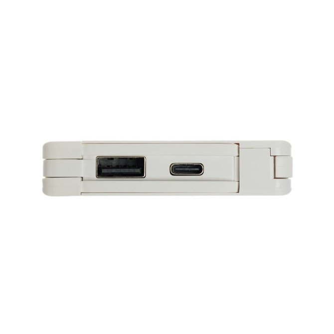 A 10,000mAh power bank in a sleek design featuring a USB port and a USB-C port for charging devices.