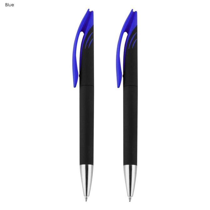 Aster Signature Pen Gift Set featuring two black pens with blue accents and silver trim. Comes in an elegant presentation.