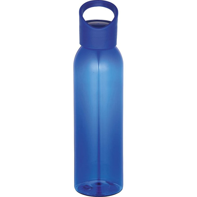 A drink bottle in a vibrant blue colour, made from Tritan, featuring a tapered design and a handle cap.