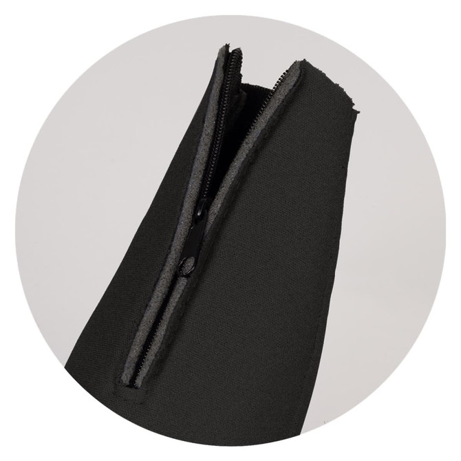 A drink bottle holder in dark grey with a zippered opening and a fitted design. It includes a logo.