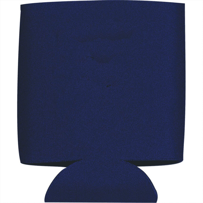 A collapsible 350ml can insulator in navy blue, featuring a round base and simple design, with a logo present.